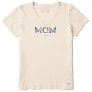 NWT LIFE IS GOOD Women's Wildflower Mom Crusher Vee in Putty White